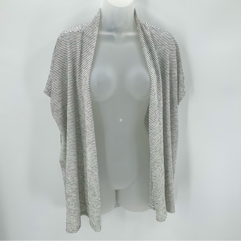 Bobeau Open Cardigan Womens M Black White Variegated Short Sleeve Batwing STAINS